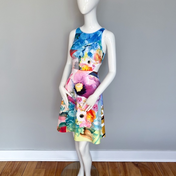 Clover Canyon Fit & Flare Summer Short Dress Scuba Neoprene Sleeveless Cutout S - Picture 1 of 17